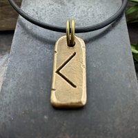 Kenaz Rune Charm, Kennaz Bronze Pendant, Men's Viking Jewelry, Norse Gifts, Elder Futhark, Handmade Art, Hand Carved, Soul Harbor Jewelry