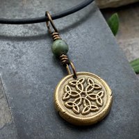 Trinity Knot Pendant, Bronze Wax Seal Charm, Connemara Marble, Irish Celtic, Leather & Vegan Cords, Triple Goddess, Handmade Art Jewelry