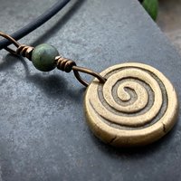 Trinity Knot Pendant, Bronze Wax Seal Charm, Connemara Marble, Irish Celtic, Leather & Vegan Cords, Triple Goddess, Handmade Art Jewelry