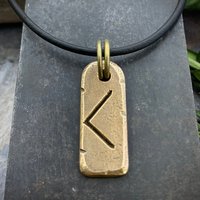 Kenaz Rune Charm, Kennaz Bronze Pendant, Men's Viking Jewelry, Norse Gifts, Elder Futhark, Handmade Art, Hand Carved, Soul Harbor Jewelry