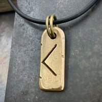 Kenaz Rune Charm, Kennaz Bronze Pendant, Men's Viking Jewelry, Norse Gifts, Elder Futhark, Handmade Art, Hand Carved, Soul Harbor Jewelry