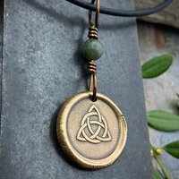 Bronze Trinity Knot, Triquetra, Wax Seal Charm, Connemara Marble, Irish Celtic Jewelry, Pagan, 8th Anniversary, Triple Goddess, Celtic Witch