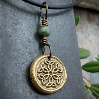 Trinity Knot Pendant, Bronze Wax Seal Charm, Connemara Marble, Irish Celtic, Leather & Vegan Cords, Triple Goddess, Handmade Art Jewelry