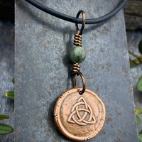 Trinity Knot Charm, Triquetra, Copper Wax Seal Charm, Connemara Marble, Irish Celtic, Leather & Vegan Cords, Handmade, Wired Bead Jewelry
