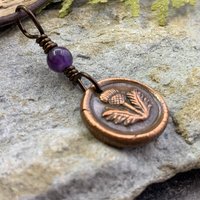 Thistle of Scotland, Copper Wax Seal Charm, Amethyst Bead, Scottish Thistle, Outlander Jewelry, Leather & Vegan Cords, Soul Harbor Jewelry