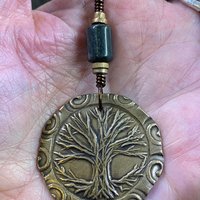Celtic Tree of Life, Bronze Pendant, Connemara Marble, Irish Celtic Spirals, Round Tree of Life, Crann Bethadh, Hand Carved, Art Jewelry