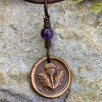 Thistle of Scotland, Copper Wax Seal Charm, Amethyst Bead, Scottish Thistle, Outlander Jewelry, Leather & Vegan Cords, Soul Harbor Jewelry
