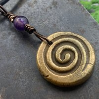 Thistle of Scotland Charm, Bronze Scottish Thistle, Amethyst Bead, Leather & Vegan Cords, Outlander Highlander, Handmade Art Jewelry,