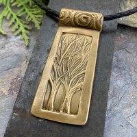 Two Trees Bronze Pendant, Celtic Tree of Life, Hand Carved, Irish Celtic Spirals, Intertwined, Handmade Art Jewelry, 8th Anniversary Gifts