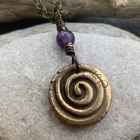 Thistle of Scotland Charm, Bronze Scottish Thistle, Amethyst Bead, Leather & Vegan Cords, Outlander Highlander, Handmade Art Jewelry,