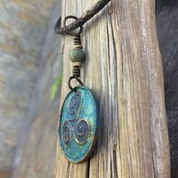 Triskele Pendant, Triskelion, Triple Spiral, Copper Patina, Irish Celtic Jewelry, Connemara Marble, Pagan Wicca, Triple Goddess Charm