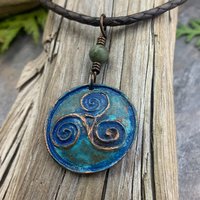 Triskele Pendant, Triskelion, Triple Spiral, Copper Patina, Irish Celtic Jewelry, Connemara Marble, Pagan Wicca, Triple Goddess Charm