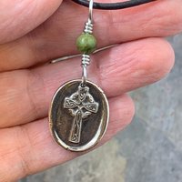 Celtic Cross, Sterling Silver, Connemara Marble, Irish Celtic Jewelry, Wax Seal Charm, Irish Pagan, Handcrafted, Artisan Jewelry, Faith