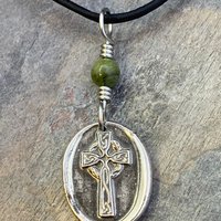 Celtic Cross, Sterling Silver, Connemara Marble, Irish Celtic Jewelry, Wax Seal Charm, Irish Pagan, Handcrafted, Artisan Jewelry, Faith