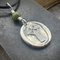 Celtic Cross, Sterling Silver, Connemara Marble, Irish Celtic Jewelry, Wax Seal Charm, Irish Pagan, Handcrafted, Artisan Jewelry, Faith