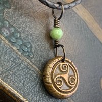 Triskele Copper Necklace, Connemara Marble, Wax Seal Charm, Irish Celtic Symbols, Triple Spiral, Triskelion, Pagan Jewelry, 7th Anniversary