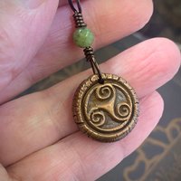 Triskele Copper Necklace, Connemara Marble, Wax Seal Charm, Irish Celtic Symbols, Triple Spiral, Triskelion, Pagan Jewelry, 7th Anniversary