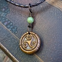 Triskele Copper Necklace, Connemara Marble, Wax Seal Charm, Irish Celtic Symbols, Triple Spiral, Triskelion, Pagan Jewelry, 7th Anniversary
