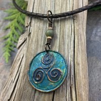 Triskele Pendant, Triskelion, Triple Spiral, Copper Patina, Irish Celtic Jewelry, Connemara Marble, Pagan Wicca, Triple Goddess Charm