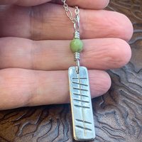 Grá Ogham Necklace, Love Bar Charm, Sterling Silver, Connemara Marble, Irish Celtic Jewelry, Hand Carved, Love Friend Gifts, Art Jewelry