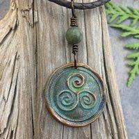 Triskele Pendant, Triskelion, Triple Spiral, Copper Patina, Irish Celtic Jewelry, Connemara Marble, Pagan Wicca, Triple Goddess Charm