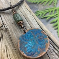 Triskele Copper Pendant, Triskelion, Connemara Marble, Triple Spiral, Irish Celtic Jewelry, Verdigris Patina, Blue Green Copper, Pagan Witch