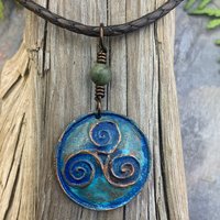 Triskele Pendant, Triskelion, Triple Spiral, Copper Patina, Irish Celtic Jewelry, Connemara Marble, Pagan Wicca, Triple Goddess Charm