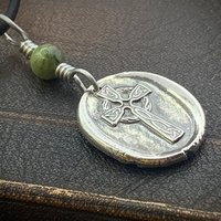 Celtic Cross, Sterling Silver, Connemara Marble, Irish Celtic Jewelry, Wax Seal Charm, Irish Pagan, Handcrafted, Artisan Jewelry, Faith