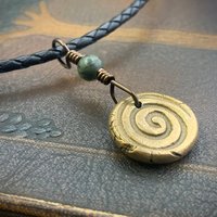 Triskele Bronze Necklace, Connemara Marble, Wax Seal Charm, Irish Celtic Symbols, Triple Spiral, Triskelion, Pagan Jewelry, 8th Anniversary
