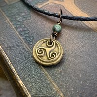 Triskele Bronze Necklace, Connemara Marble, Wax Seal Charm, Irish Celtic Symbols, Triple Spiral, Triskelion, Pagan Jewelry, 8th Anniversary