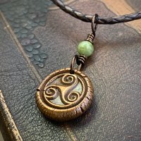 Triskele Copper Necklace, Connemara Marble, Wax Seal Charm, Irish Celtic Symbols, Triple Spiral, Triskelion, Pagan Jewelry, 7th Anniversary