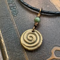 Shamrock Clover Charm, Bronze Wax Seal Charm, Connemara Marble, Irish Celtic, Trinity, Eco Recycled Metal, Leather & Vegan Cords, Handmade
