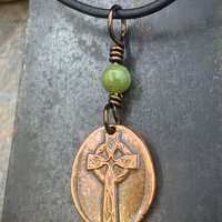 Copper Celtic Cross, Wax Seal Charm, Connemara Marble, Irish Celtic, Copper Cross Necklace, Leather & Vegan Cords, Handmade Art Jewelry