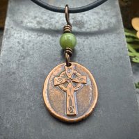 Copper Celtic Cross, Wax Seal Charm, Connemara Marble, Irish Celtic, Copper Cross Necklace, Leather & Vegan Cords, Handmade Art Jewelry