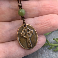 Copper Celtic Cross, Wax Seal Charm, Connemara Marble, Irish Celtic, Copper Cross Necklace, Leather & Vegan Cords, Handmade Art Jewelry