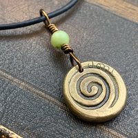Shamrock Clover Charm, Bronze Wax Seal Charm, Connemara Marble, Irish Celtic, Trinity, Eco Recycled Metal, Leather & Vegan Cords, Handmade
