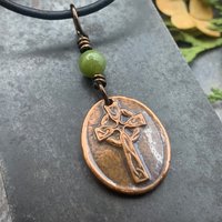 Copper Celtic Cross, Wax Seal Charm, Connemara Marble, Irish Celtic, Copper Cross Necklace, Leather & Vegan Cords, Handmade Art Jewelry