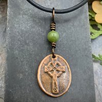 Copper Celtic Cross, Wax Seal Charm, Connemara Marble, Irish Celtic, Copper Cross Necklace, Leather & Vegan Cords, Handmade Art Jewelry