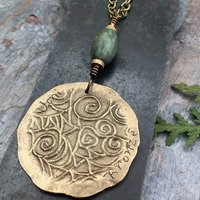Shamrock Pendant, Connemara Marble Necklace, Irish Celtic Spirals, Bronze 8th Anniversary, Irish Clover, Leather Vegan Cords, Antiqued Chain