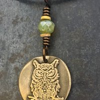 Bronze Owl Charm, Irish Celtic, Owl Witch Necklace, Celtic Hag Crone, Leather & Vegan Cords, Handmade Art Jewelry, Soul Harbor Jewelry