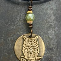 Bronze Owl Charm, Irish Celtic, Owl Witch Necklace, Celtic Hag Crone, Leather & Vegan Cords, Handmade Art Jewelry, Soul Harbor Jewelry