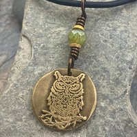 Bronze Owl Charm, Irish Celtic, Owl Witch Necklace, Celtic Hag Crone, Leather & Vegan Cords, Handmade Art Jewelry, Soul Harbor Jewelry