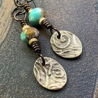 Fern Bronze Earrings, Light Dangle Earrings, Earthy Czech Glass Beads, Hypoallergenic Ear Wires, Botanical Green Witch, Soul Harbor Jewelry