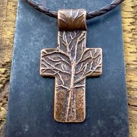 Tree Cross Pendant, Copper Cross, Tree Branch Cross, Men's Jewelry, Irish Celtic Trees, Hand-Carved, Spiritual Gifts, Tree of Life, Earthy