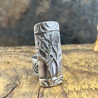 Silver Tree Ring, Sterling Silver 960, Two Trees, Irish Celtic Spirals, Shied Ring, Statement Jewelry, Druid Pagan, Earthy Rustic Jewelry