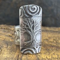 Silver Tree Ring, Sterling Silver 960, Tree of Life, Irish Celtic Spirals, Shied Ring, Statement Jewelry, Druid Pagan, Earthy Rustic Jewelry