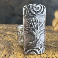Silver Tree Ring, Sterling Silver 960, Tree of Life, Irish Celtic Spirals, Shied Ring, Statement Jewelry, Druid Pagan, Earthy Rustic Jewelry