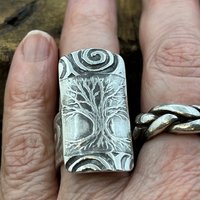 Silver Tree Ring, Sterling Silver 960, Tree of Life, Irish Celtic Spirals, Shied Ring, Statement Jewelry, Druid Pagan, Earthy Rustic Jewelry