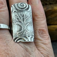 Silver Tree Ring, Sterling Silver 960, Tree of Life, Irish Celtic Spirals, Shied Ring, Statement Jewelry, Druid Pagan, Earthy Rustic Jewelry