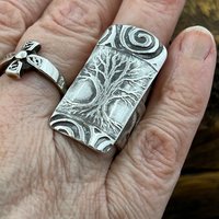 Silver Tree Ring, Sterling Silver 960, Tree of Life, Irish Celtic Spirals, Shied Ring, Statement Jewelry, Druid Pagan, Earthy Rustic Jewelry